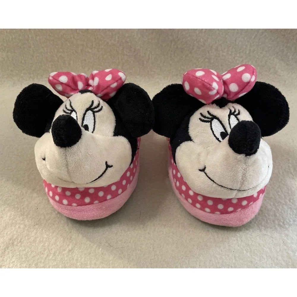 Disney Minnie Mouse Pink And Black Girls Toddler House Slippers Size 7-8